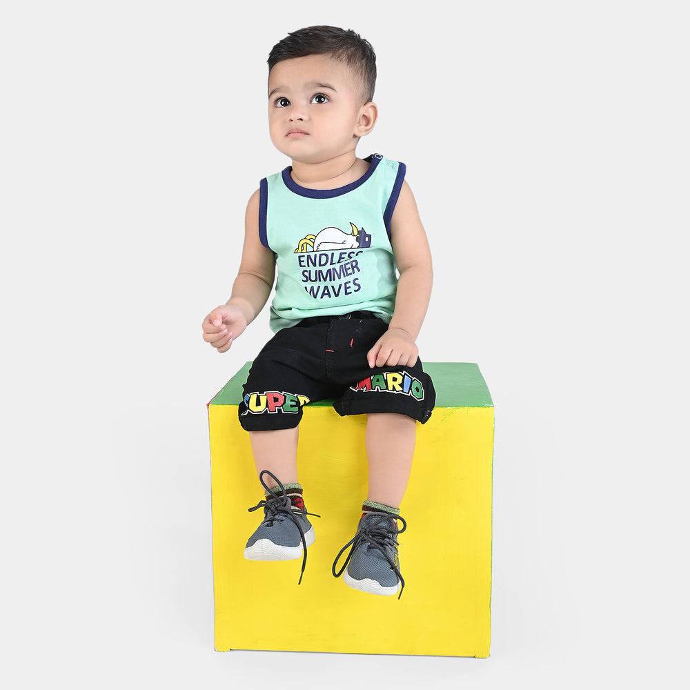 Infant Boys Cotton Jersey Sando Endless Summer Waves-Brook Green