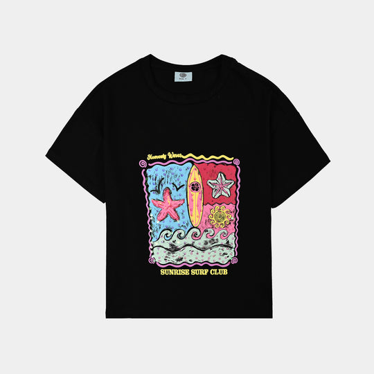 Girls Lycra Jersey T-Shirt Surf Club-BLACK