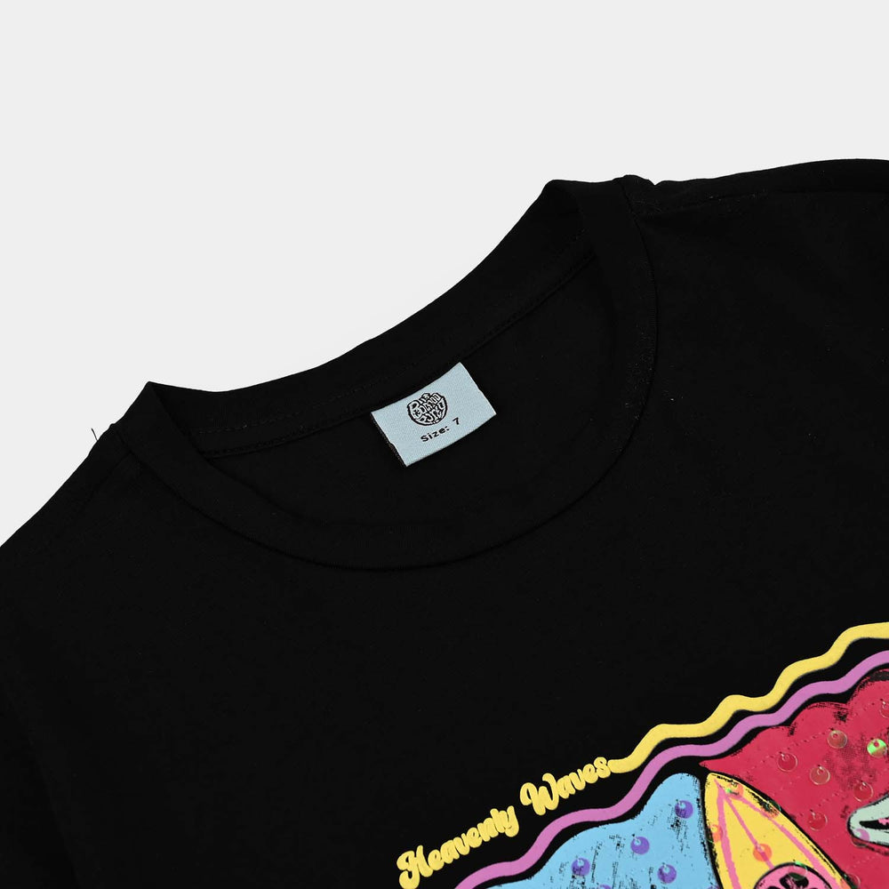 Girls Lycra Jersey T-Shirt Surf Club-BLACK
