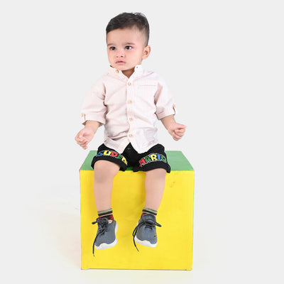 Infant Boys Yarn Dyed Basic Casual Shirt (Tropical)-Beige Stripe