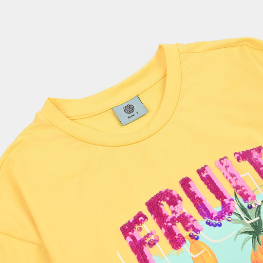 Girls Lycra Jersey T-Shirt Fruit-Yellow