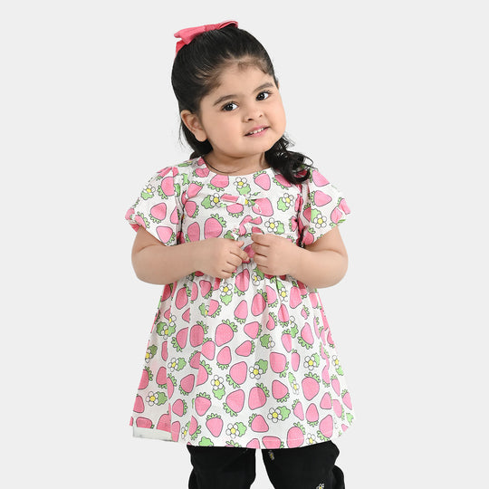 Infant Girls Cotton Casual Frock (Strawberry) - Multi