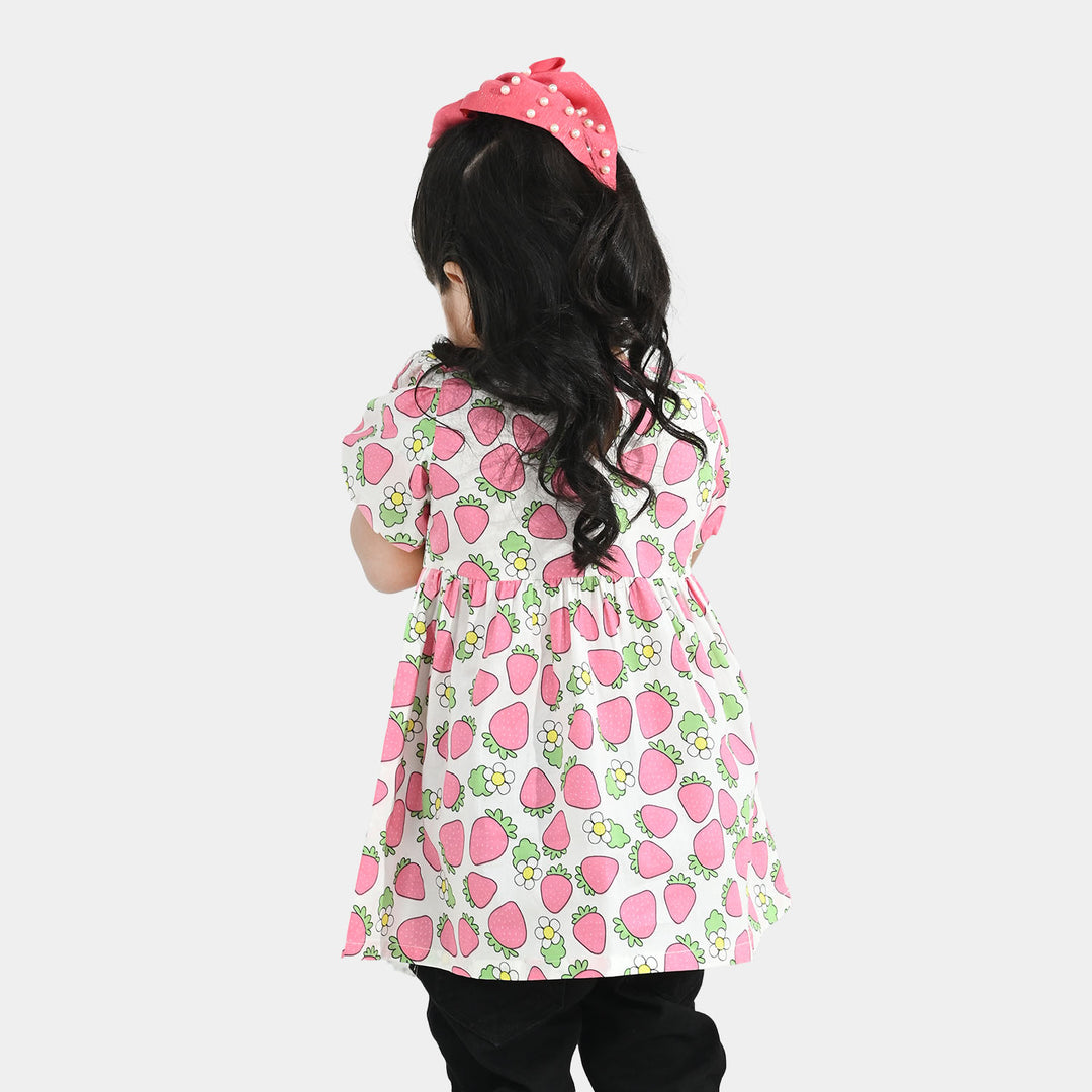 Infant Girls Cotton Casual Frock (Strawberry) - Multi