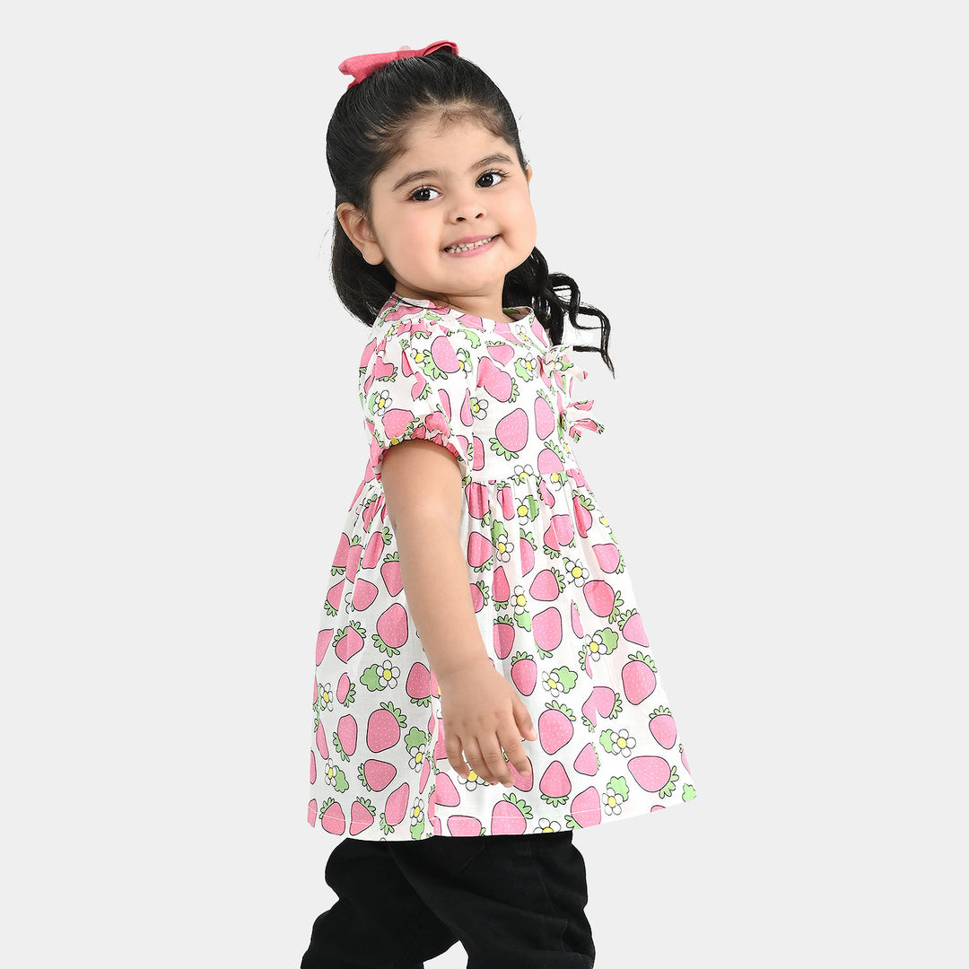 Infant Girls Cotton Casual Frock (Strawberry) - Multi