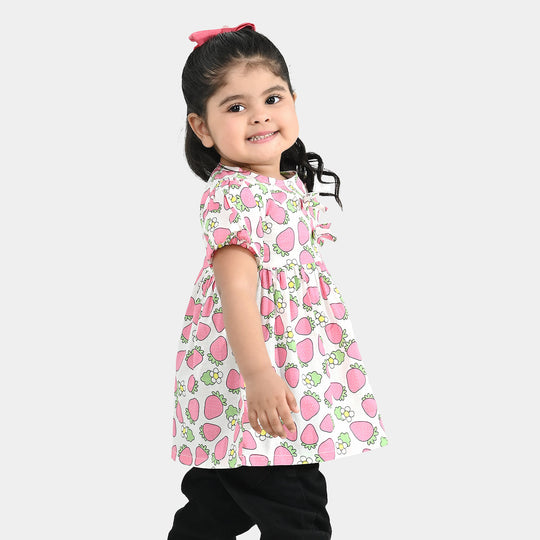 Infant Girls Cotton Casual Frock (Strawberry) - Multi