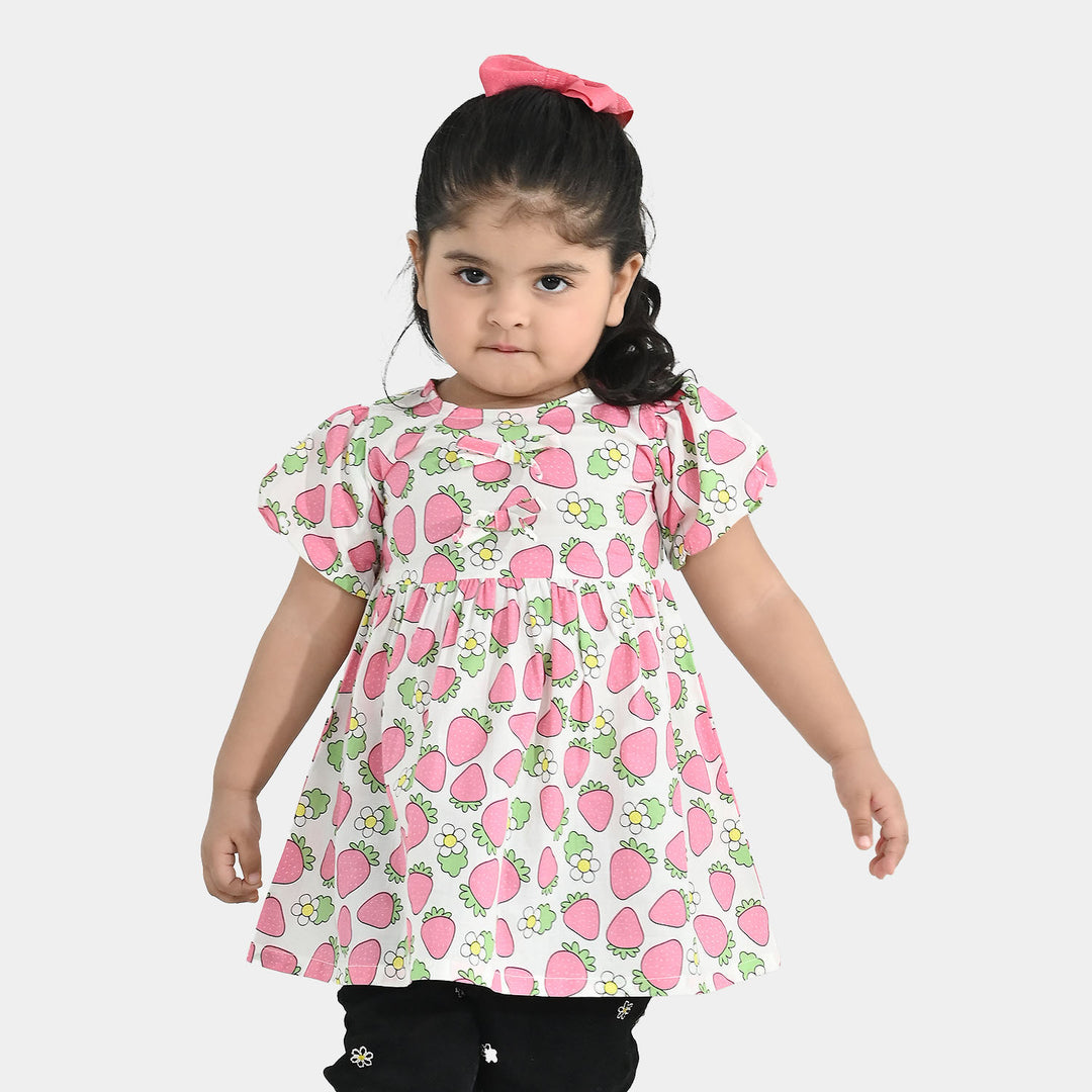 Infant Girls Cotton Casual Frock (Strawberry) - Multi