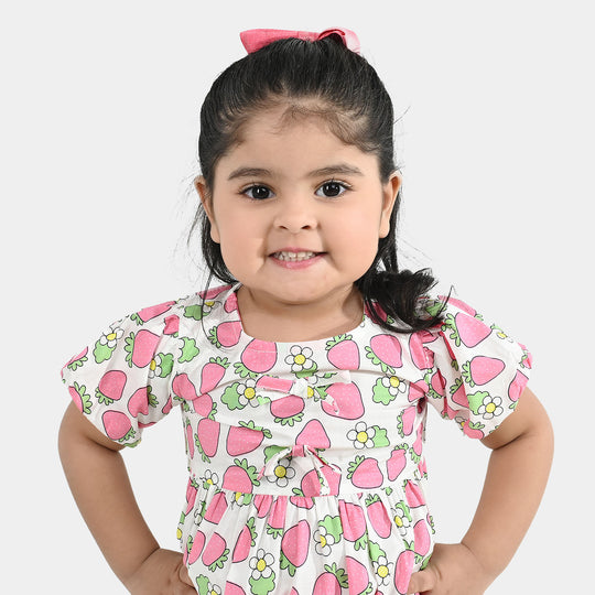 Infant Girls Cotton Casual Frock (Strawberry) - Multi