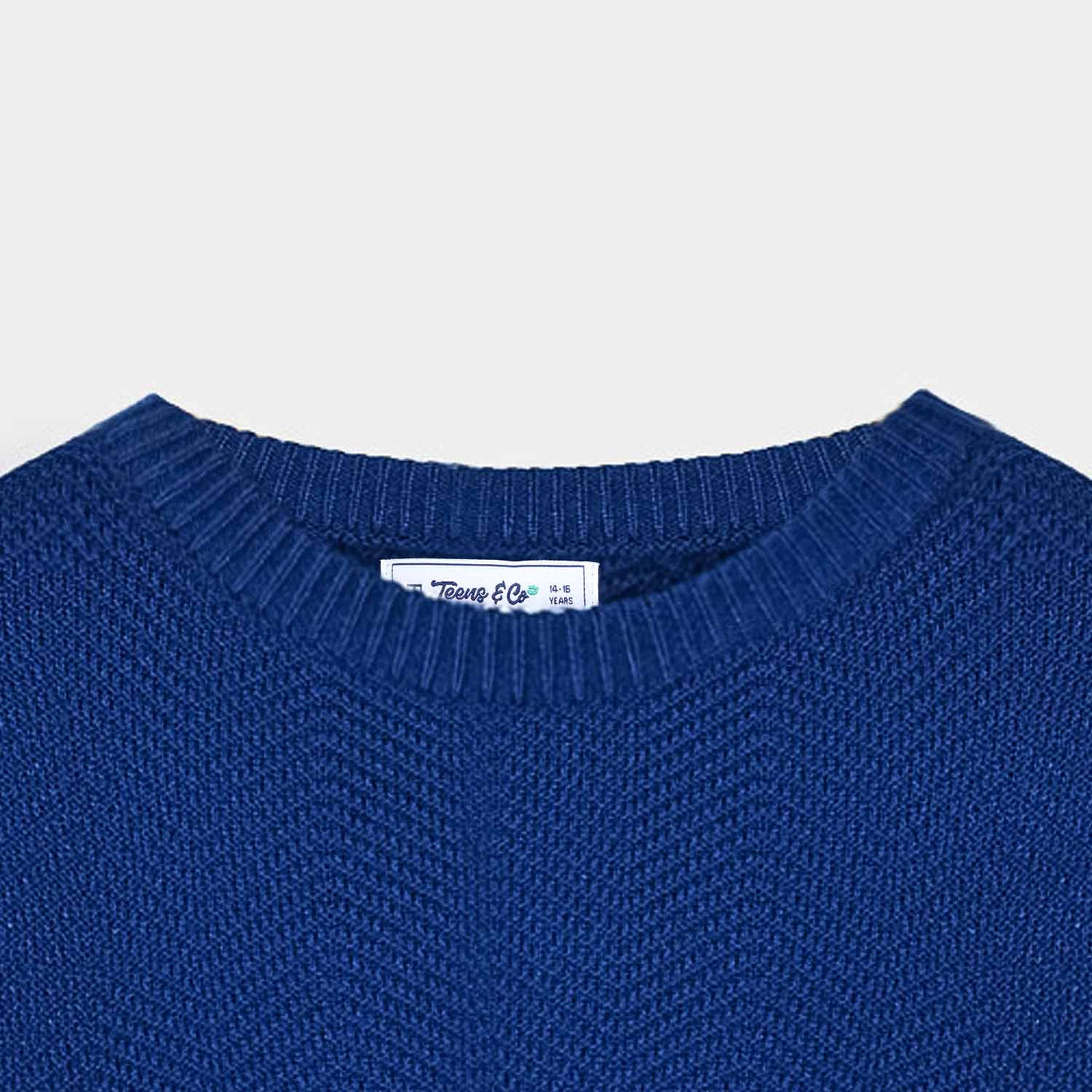 Teens Acrylic Unisex Crew Neck Textured Sweater-Marin.Blue