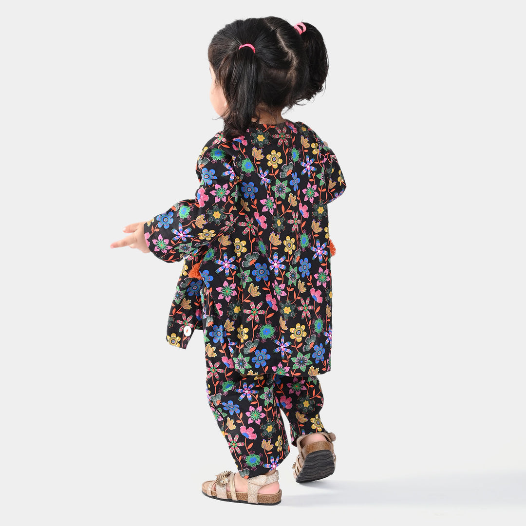 Infant Girls Cotton Poplin Printed 2PCs Suit Forest Floral-Multi