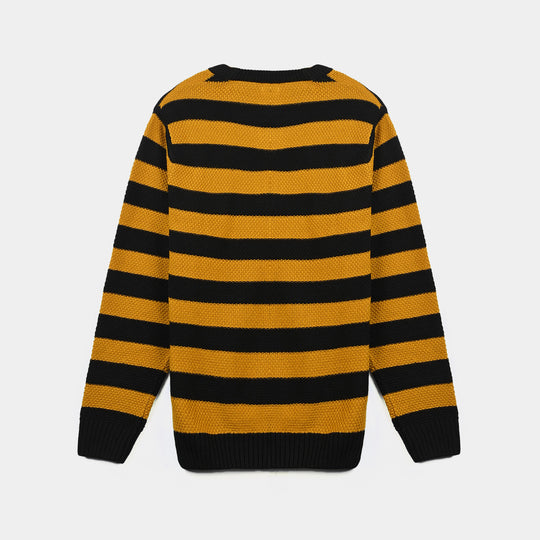 Teens Acrylic Unisex Crew Neck Textured Sweater-Bl.Mustard