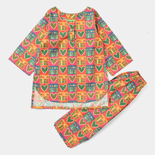 Infant Girls Cotton Poplin IND 2Pcs Suit Dil Dil Pakistan-Multi