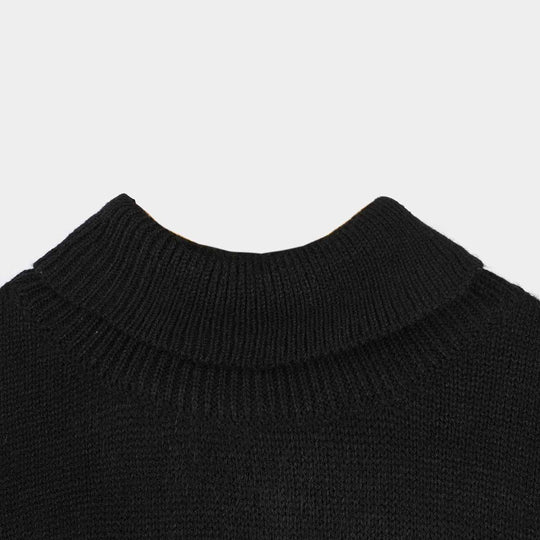 Teen Unisex Acrylic Turtle Neck Sweater-BLACK