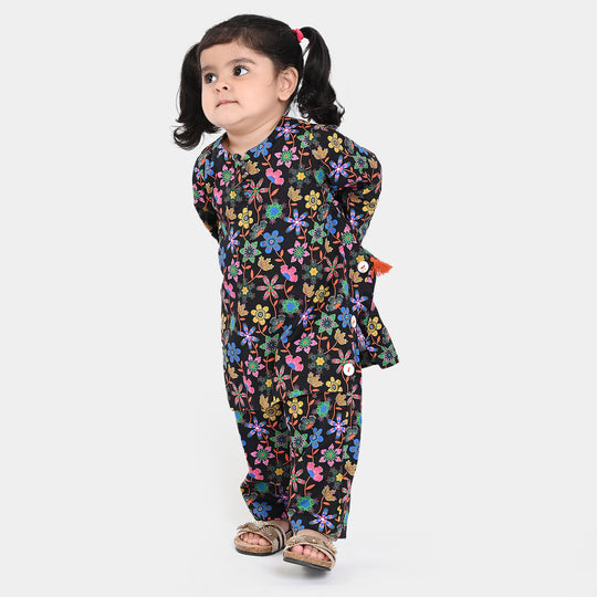 Infant Girls Cotton Poplin Printed 2PCs Suit Forest Floral-Multi