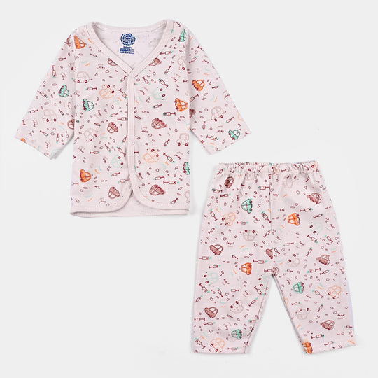 Baby Unisex Night Suit 2 Pcs Set-Pink