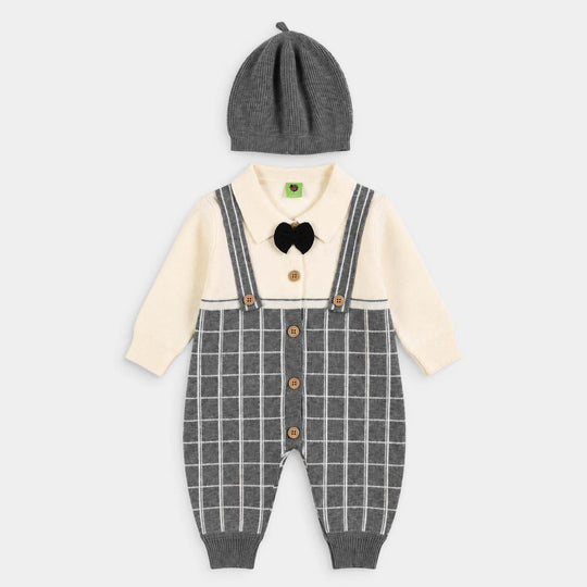 Infant Boys Acrylic Romper Gentleman- Cream/Grey