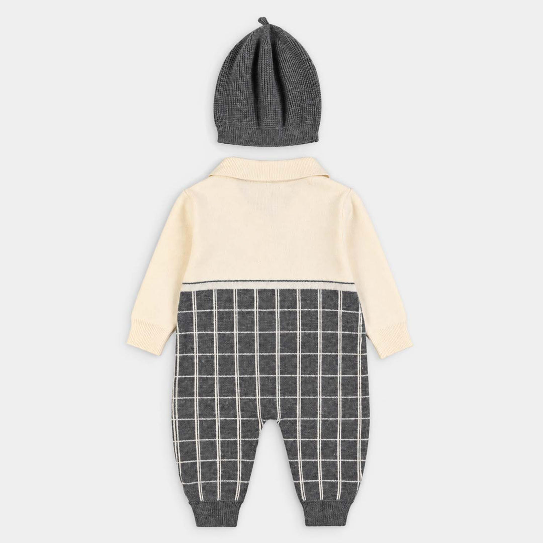 Infant Boys Acrylic Romper Gentleman- Cream/Grey