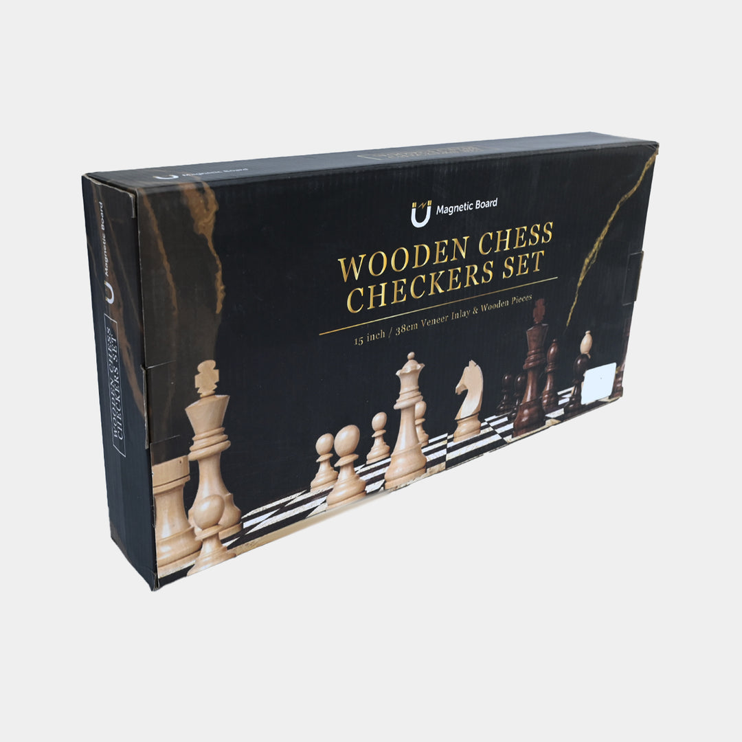 Magnetic 2-in-1 Wooden Chess & Checkers Set