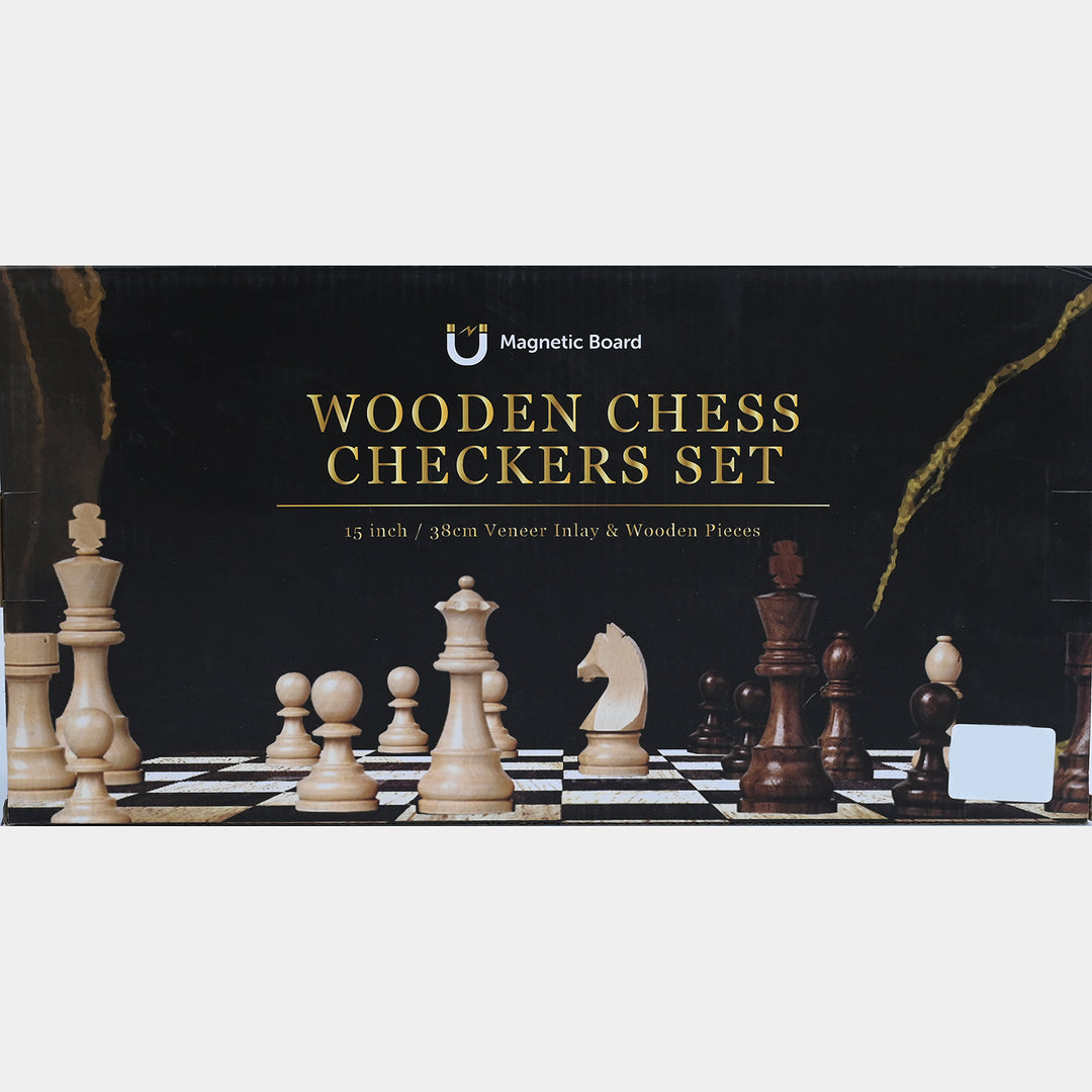Magnetic 2-in-1 Wooden Chess & Checkers Set