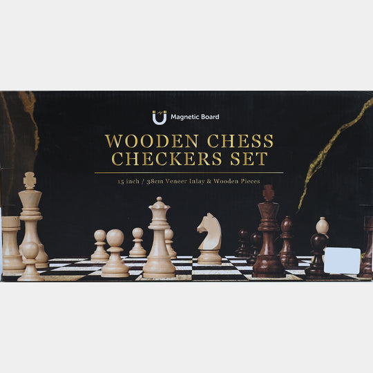 Magnetic 2-in-1 Wooden Chess & Checkers Set