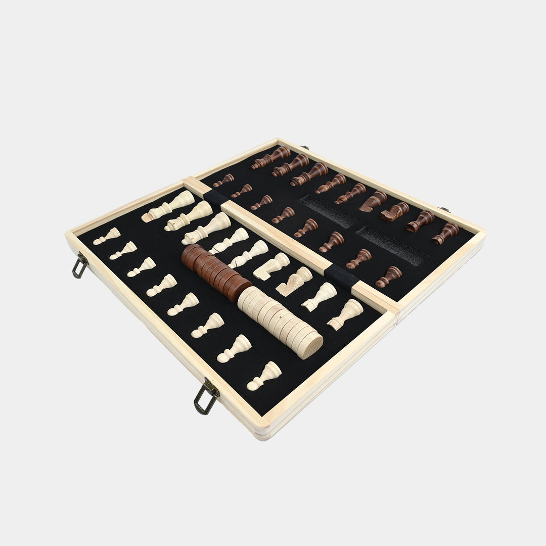 Magnetic 2-in-1 Wooden Chess & Checkers Set