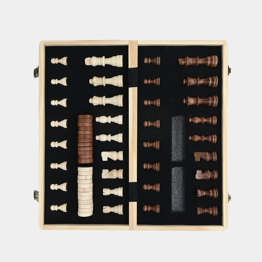 Magnetic 2-in-1 Wooden Chess & Checkers Set