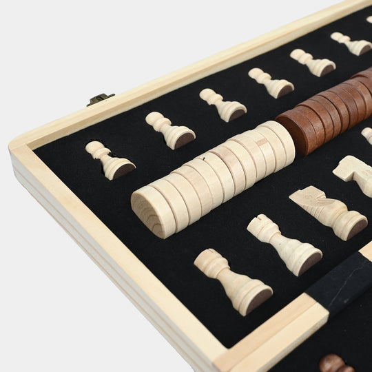 Magnetic 2-in-1 Wooden Chess & Checkers Set