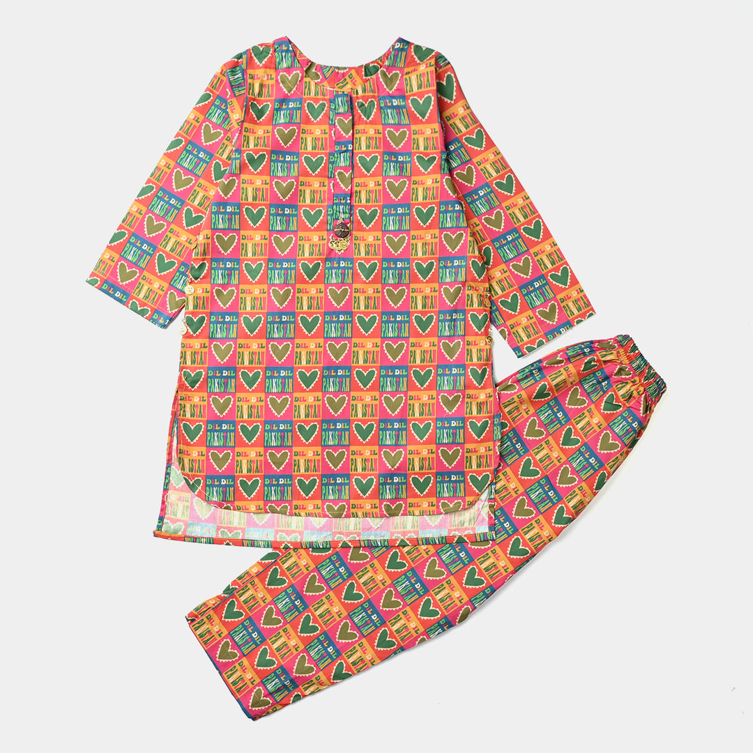 Girls Cotton Poplin IND 2Pcs Suit Dil Dil Pakistan-Multi