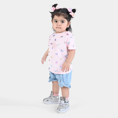 Infant Girls Cotton Jersey T-Shirt Butterflies-L.Pink