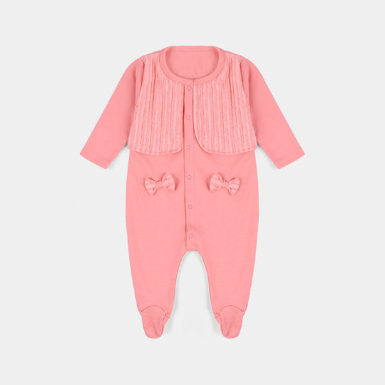 Infant Girls Cotton Interlock Knitted Romper Coat-Shell Pink