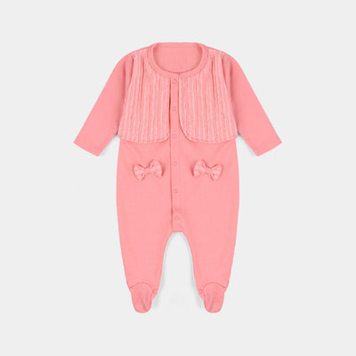 Infant Girls Cotton Interlock Knitted Romper Coat-Shell Pink