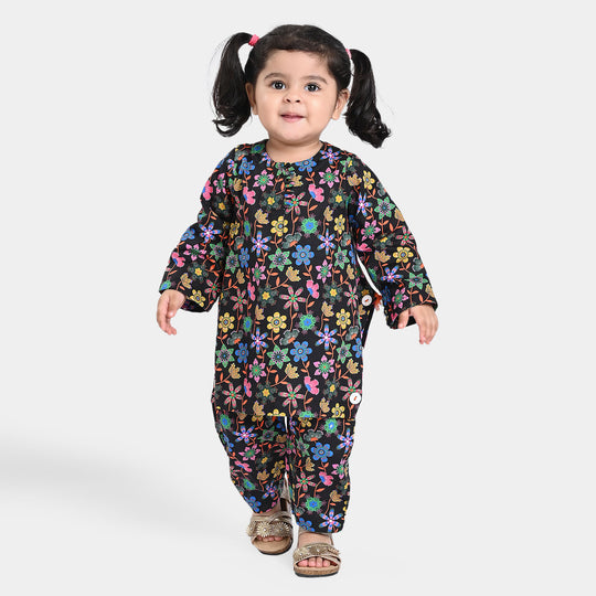 Infant Girls Cotton Poplin Printed 2PCs Suit Forest Floral-Multi