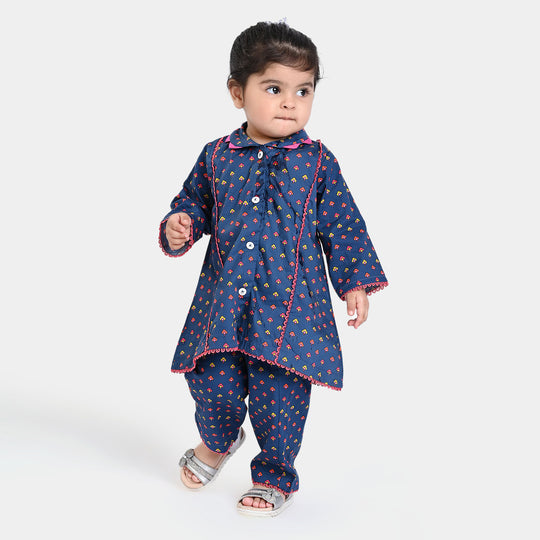 Infant Girls Cotton Poplin Printed 2PCs Suit Bittersweet-Navy Blue