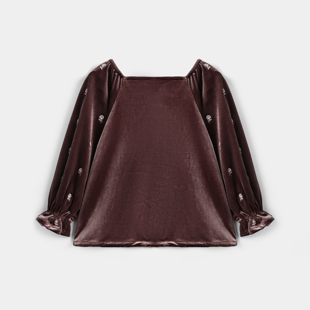 Girls Velvet Emb Top Winter Garden - Purple