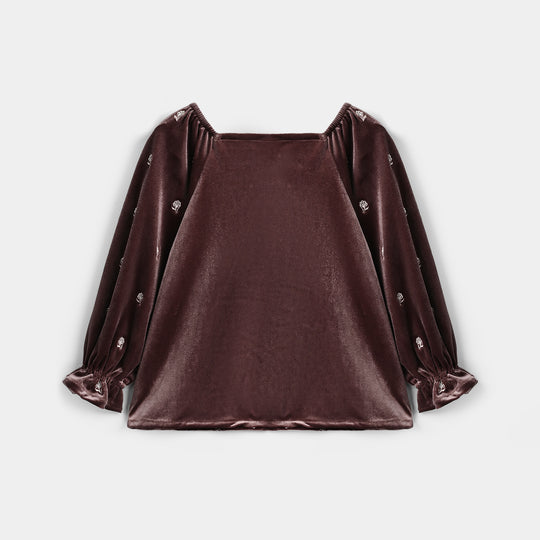 Girls Velvet Emb Top Winter Garden - Purple