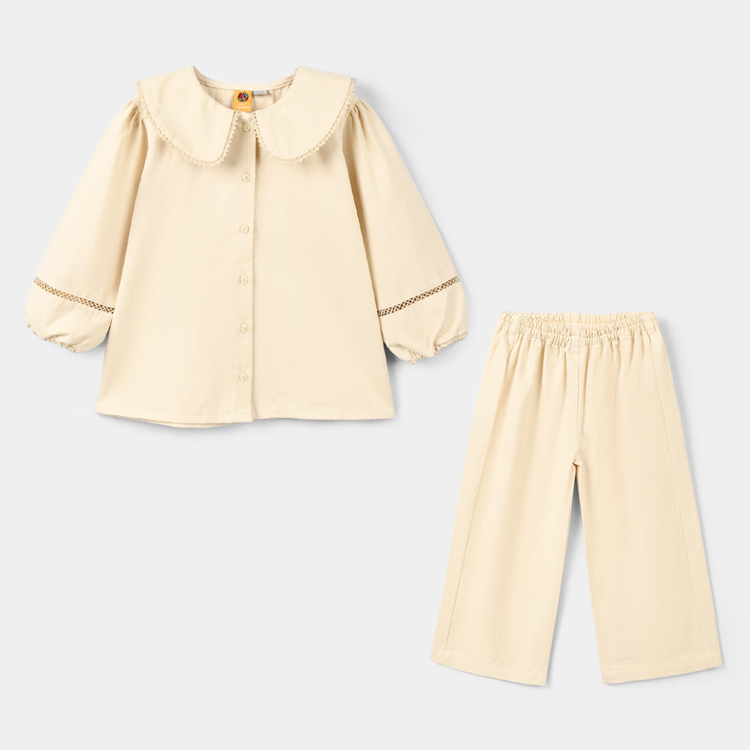 Girls Cotton Twill Co-Ord Set Chunky- Off-White