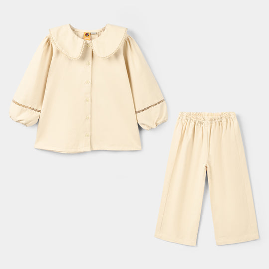 Girls Cotton Twill Co-Ord Set Chunky- Off-White
