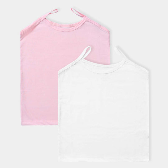 Girls Poly Cotton Jersey Cami Basic 2 Pcs-Pink/White