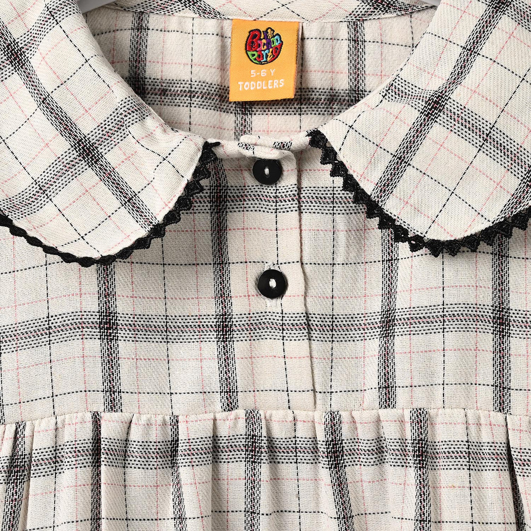 Girls Poly Cotton Casual Frock Vintage- Checkered