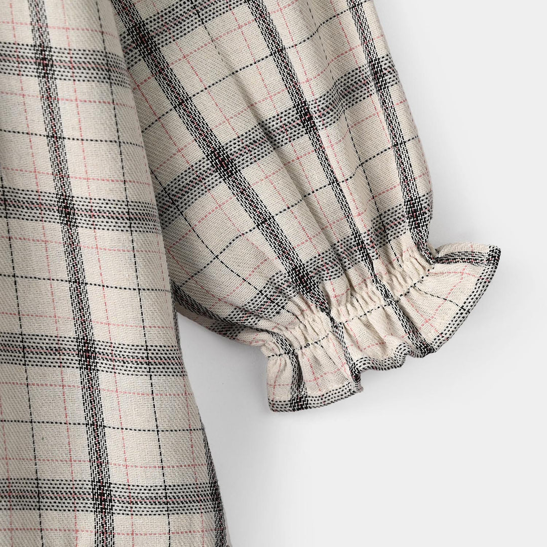 Girls Poly Cotton Casual Frock Vintage- Checkered