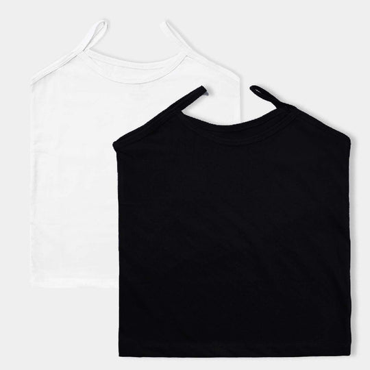 Girls Poly Cotton Jersey Cami Basic 2 Pcs-Black/White