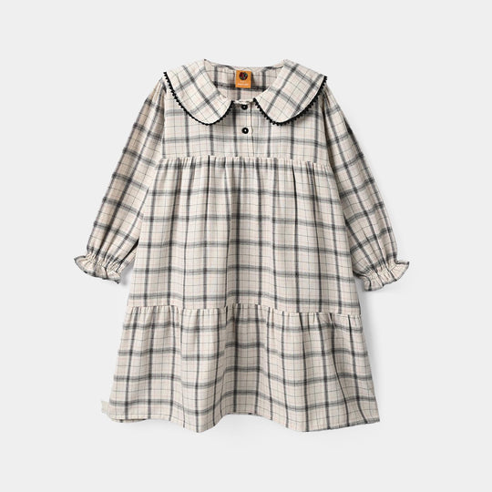 Girls Poly Cotton Casual Frock Vintage- Checkered