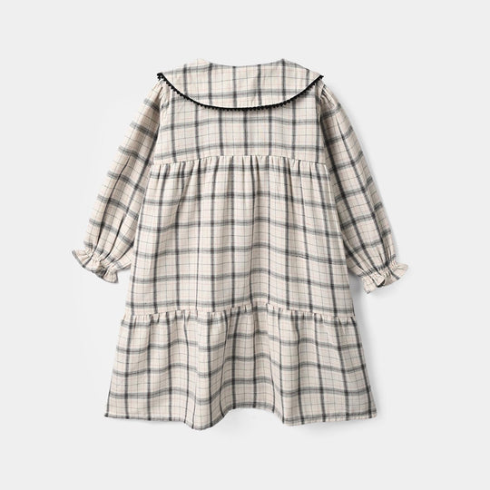 Girls Poly Cotton Casual Frock Vintage- Checkered