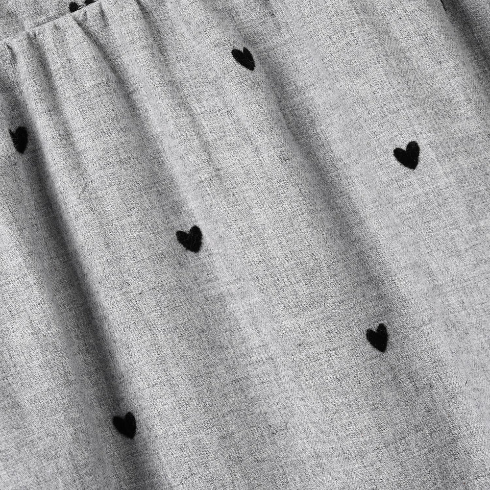 Girls Poly Viscose Casual Frock Black Hearts-GREY