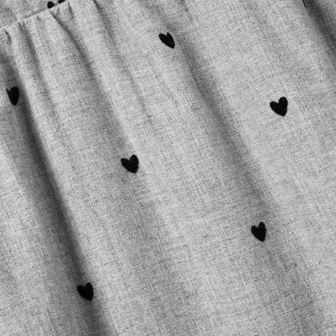 Girls Poly Viscose Casual Frock Black Hearts-GREY