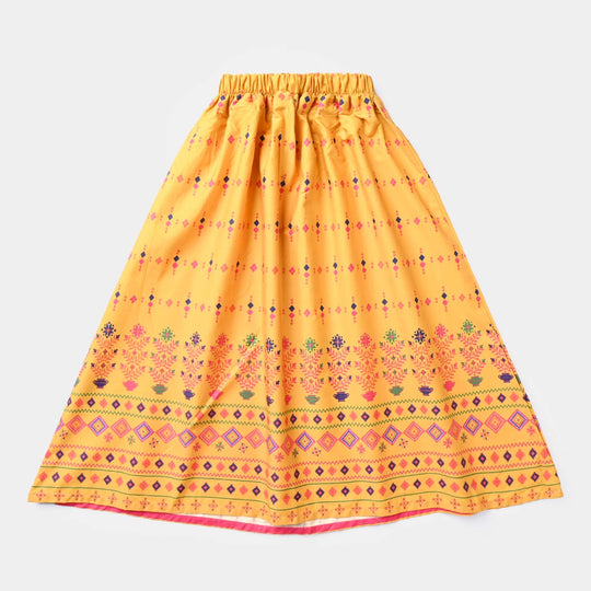 Girls Cotton Poplin Long Skirt-Mustard