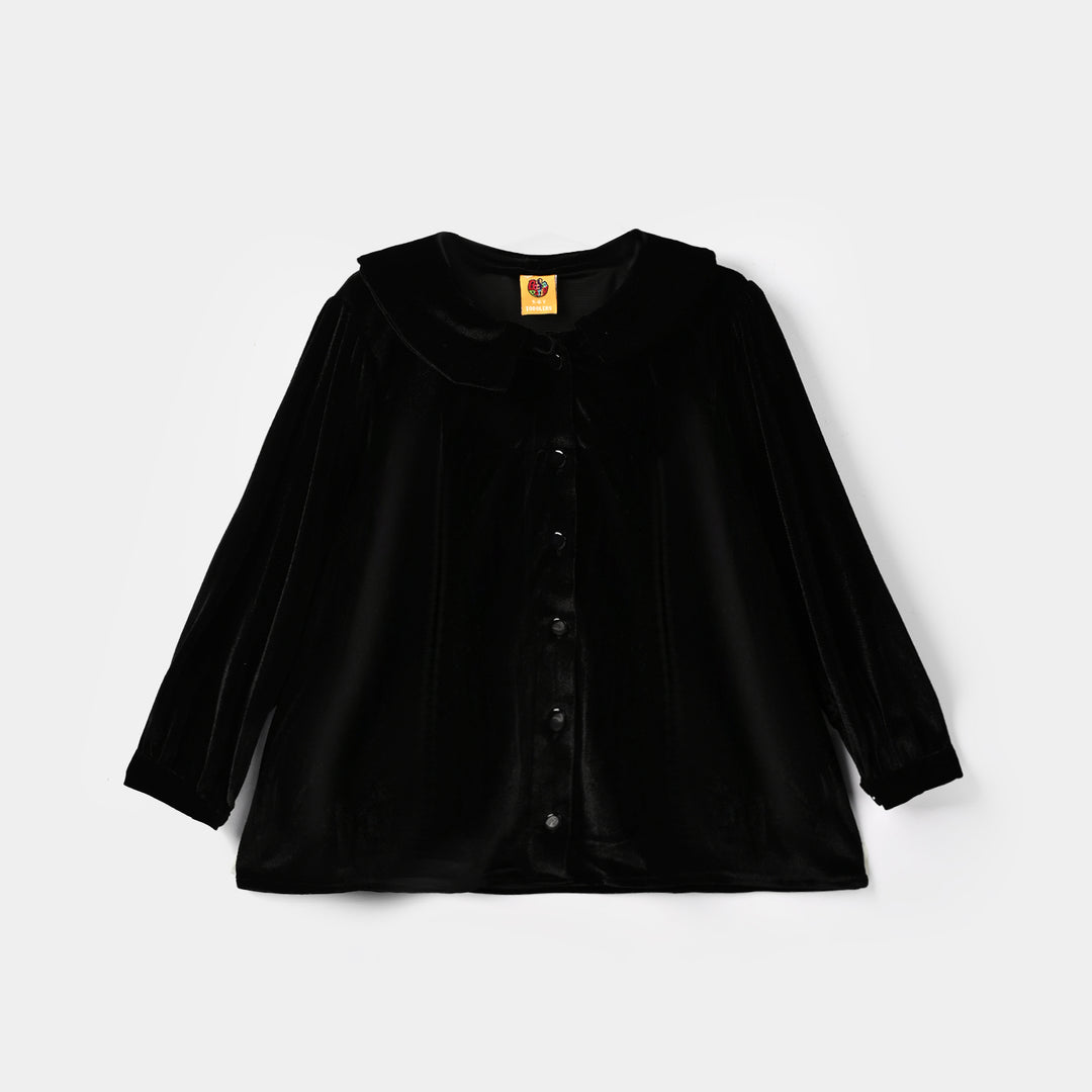Girls Velvet Causal Top Shimmer-BLACK
