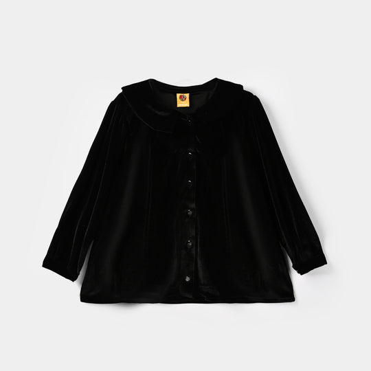 Girls Velvet Causal Top Shimmer-BLACK