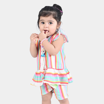 Infant Girls Viscose Casual Top Colour Full Lines-Multi