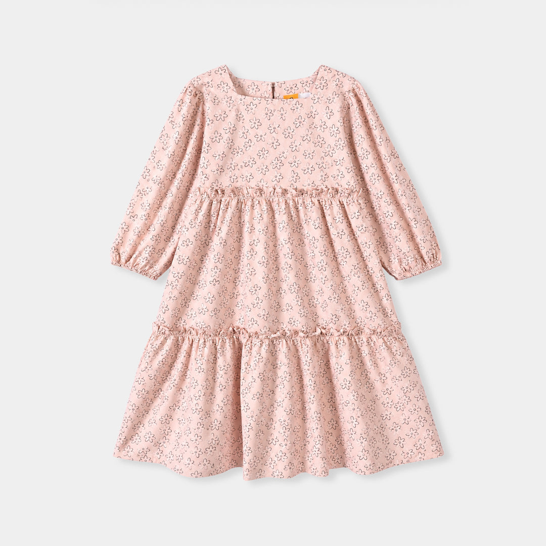 Girls Cotton Dress Tiny Flower-LT.Peach