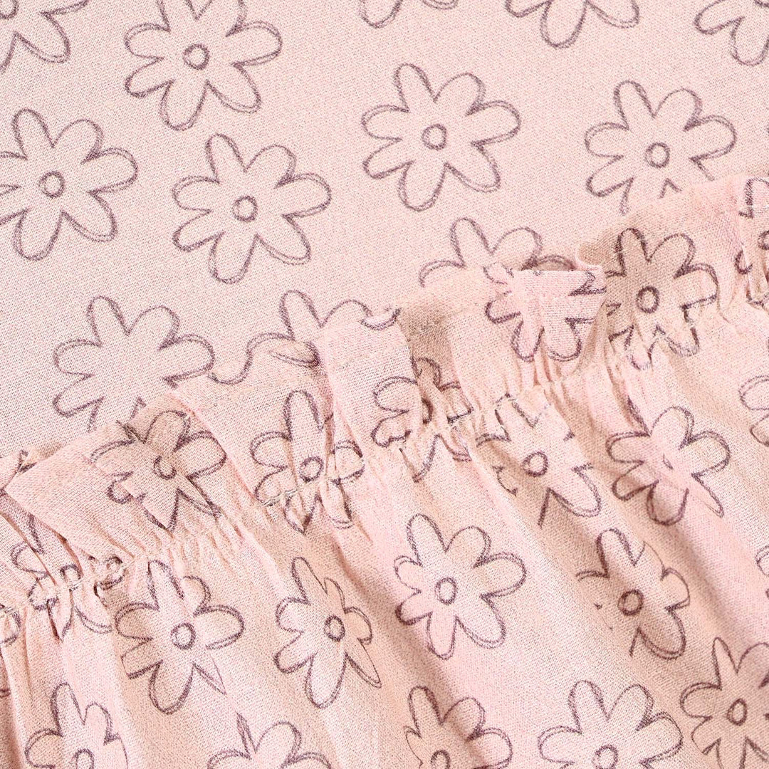 Girls Cotton Dress Tiny Flower-LT.Peach